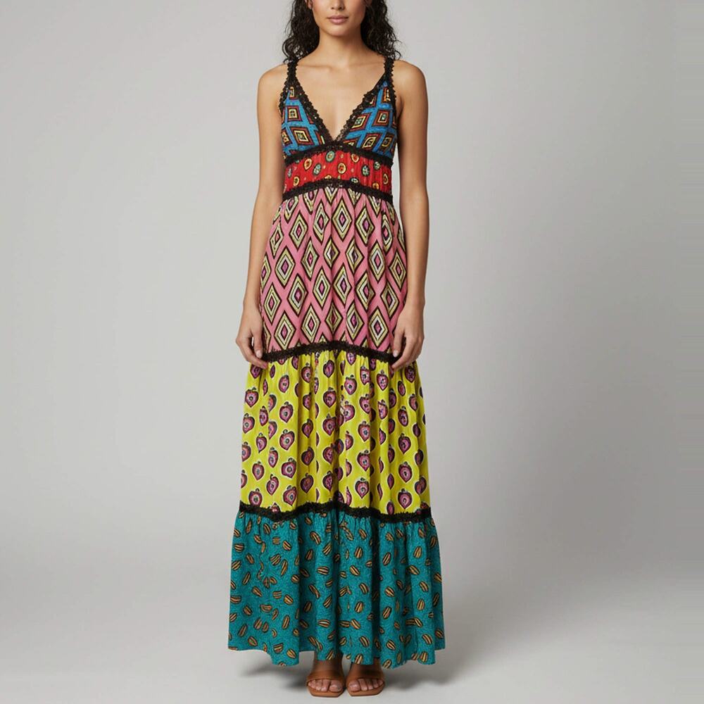 Alice + Olivia x Carla Kranendonk Multicolour Printed Crepe Paneled Maxi Dress
